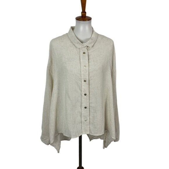 Nilmark Cream Button Down Top Large Long Sleeve Cottagecore Coastal Chic - Picture 1 of 5